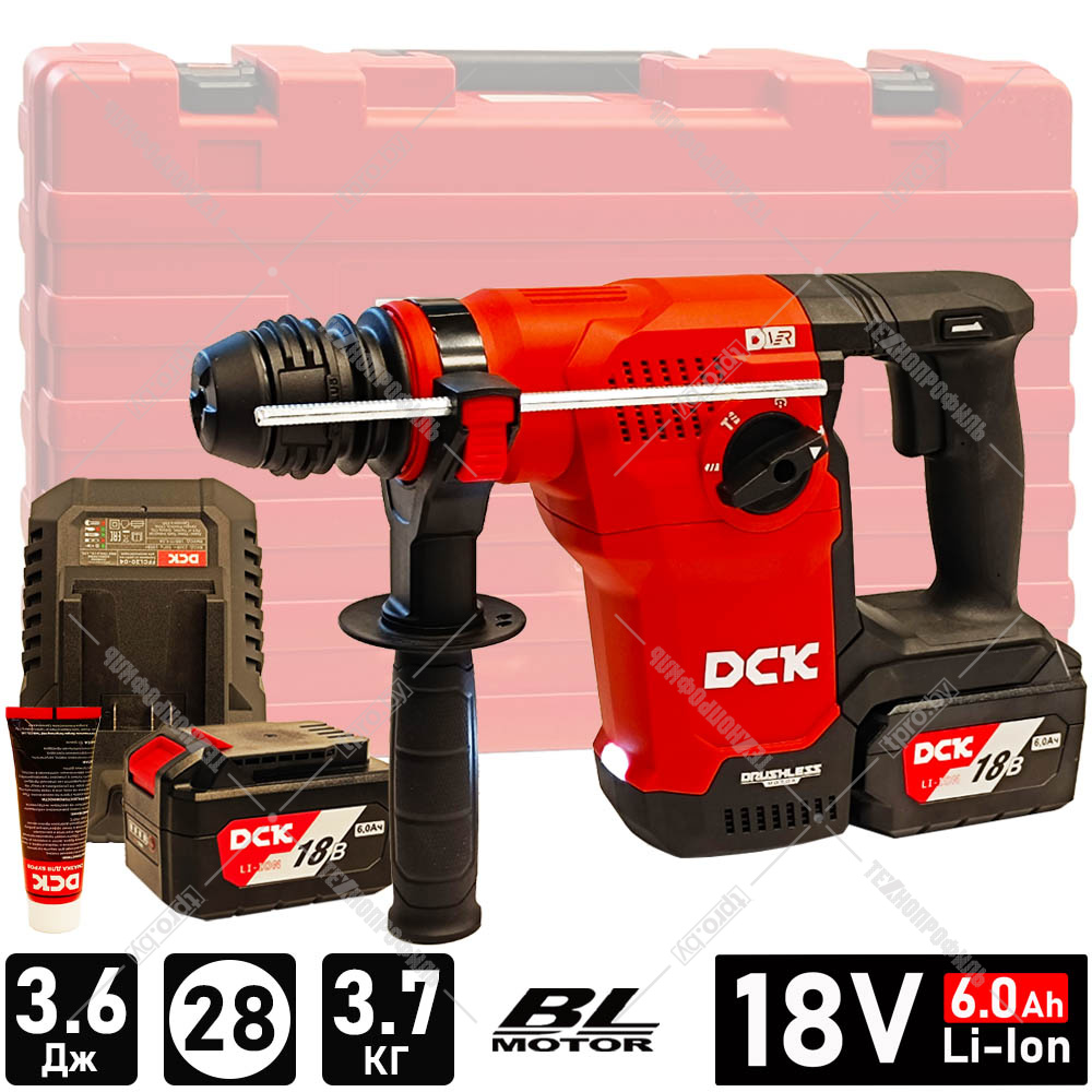 Перфоратор аккумуляторный бесщеточный DCK, SDS+, 18В. 3,6 Дж, 2*6А/ч